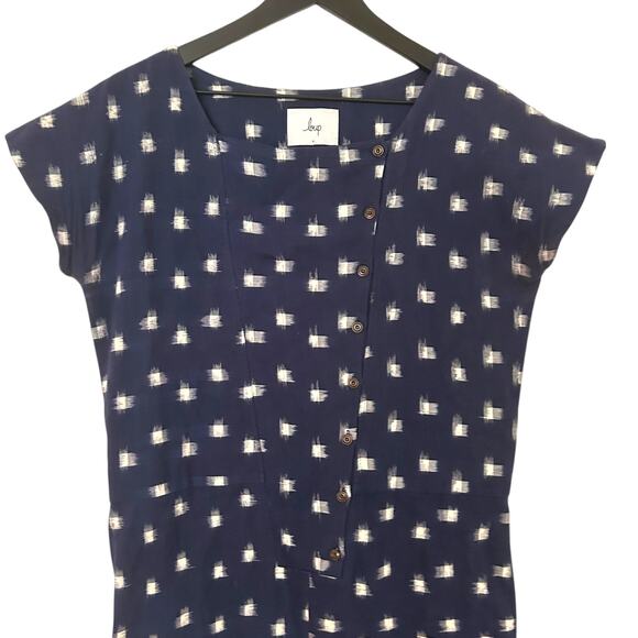 Loup Edie Ikat Jumpsuit Cotton Button Blue White Small - Picture 4 of 7